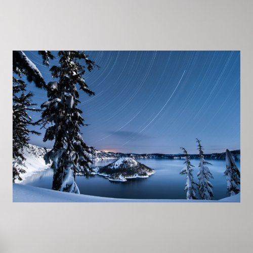 Star Trails  Crater Lake National Park Poster