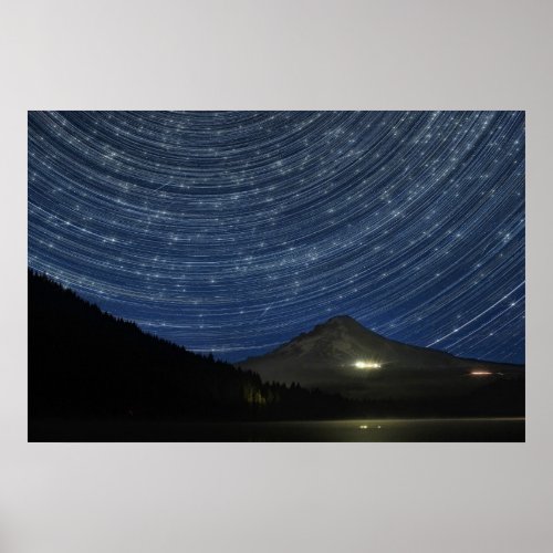 Star Trails Over Mount Hood at Trillium Lake Poste Poster