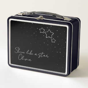 Star Trio in Black & White with message and name Metal Lunch Box