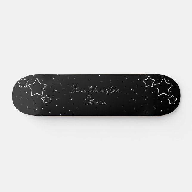 Star Trio in Black & White with message and name Skateboard (Horz)