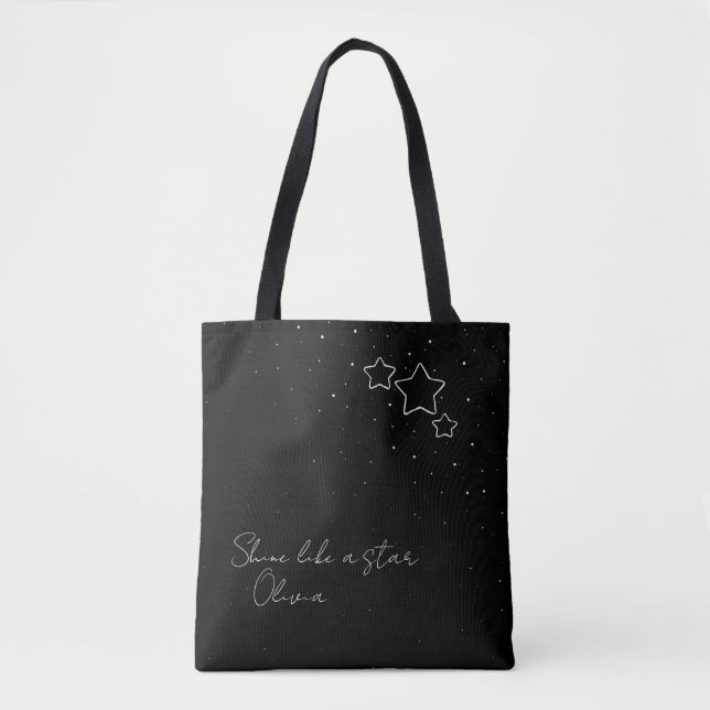 Star Trio in Black & White with message and name Tote Bag (Front)