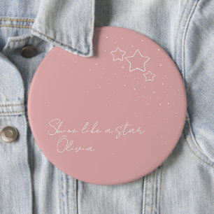 Star Trio in Pink & White with message and name Button