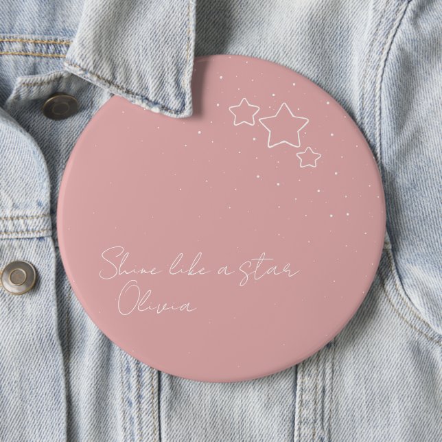 Star Trio in Pink & White with message and name Button (In Situ)