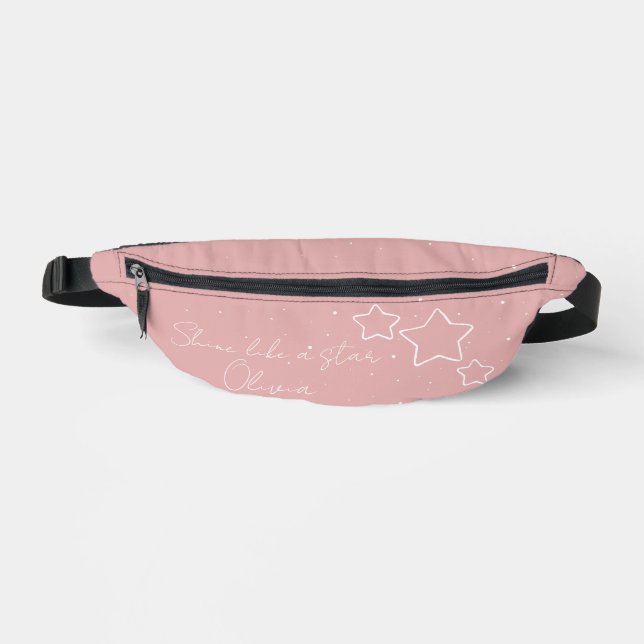 Star Trio in Pink & White with message and name Fanny Pack (Front)