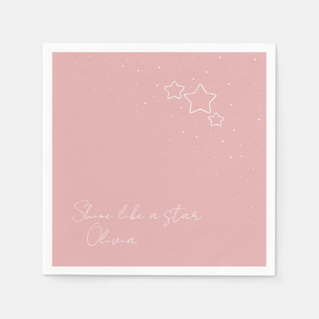 Star Trio in Pink & White with message and name Napkins (Front)