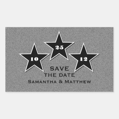 Star Trio Save the Date Stickers Black Rectangular Sticker