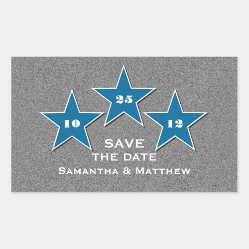 Star Trio Save the Date Stickers Blue Rectangular Sticker