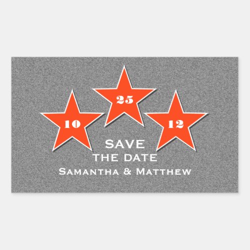 Star Trio Save the Date Stickers Orange Rectangular Sticker