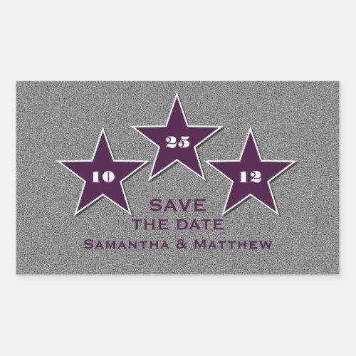 Star Trio Save the Date Stickers Purple Rectangular Sticker