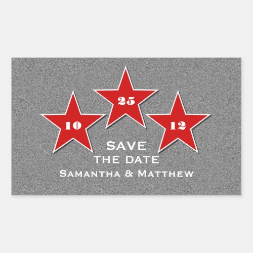 Star Trio Save the Date Stickers Red Rectangular Sticker