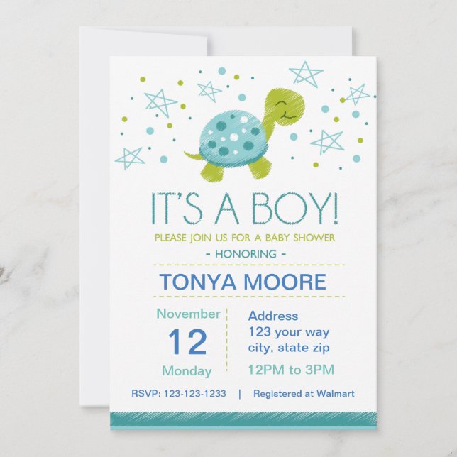 Star Turtle Baby Shower Invitation (Front)