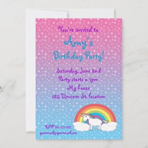 Star unicorn birthday invitation