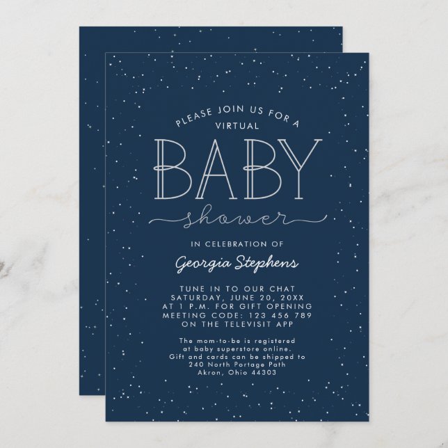 Star virtual baby shower invitation (Front/Back)