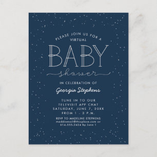 Star virtual baby shower navy invitation postcard