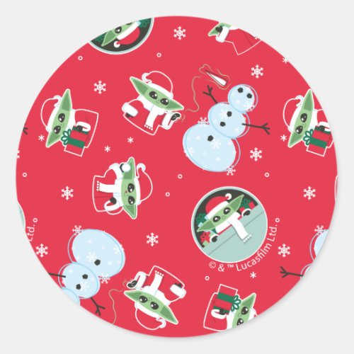 Star Wars Grogu Santa Christmas Pattern Classic Round Sticker