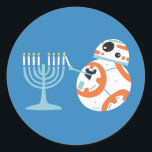 Star Wars Hanukkah BB-8 Lights Menorah Classic Round Sticker<br><div class="desc">Check out this adorable graphic of BB-8 lighting a menorah!</div>