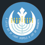 Star Wars Hanukkah Rebel Insignia Menorah Classic Round Sticker<br><div class="desc">Check out this Rebel Insignia and menorah with the quote: "A little bit of light dispels a lot of darkness".</div>