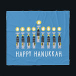 Star Wars "Happy Hanukkah" Lightknow Menorah Fleece Blanket<br><div class="desc">Check out these lightsabers lit with short flames in the form of a menorah with "Happy Hanukkah" written below!</div>