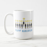 Star Wars "Happy Hanukkah" Lightsaber Menorah Coffee Mug<br><div class="desc">Check out these lightsabers lit with short flames in the form of a menorah with "Happy Hanukkah" written below!</div>