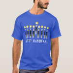 Star Wars "Happy Hanukkah" Lightsaber Menorah T-Shirt<br><div class="desc">Check out these lightsabers lit with short flames in the form of a menorah with "Happy Hanukkah" written below!</div>
