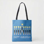 Star Wars "Happy Hanukkah" Lightsaber Menorah Tote Bag<br><div class="desc">Check out these lightsabers lit with short flames in the form of a menorah with "Happy Hanukkah" written below!</div>