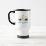 Star Wars "Happy Hanukkah" Lightsaber Menorah Travel Mug<br><div class="desc">Check out these lightsabers lit with short flames in the form of a menorah with "Happy Hanukkah" written below!</div>
