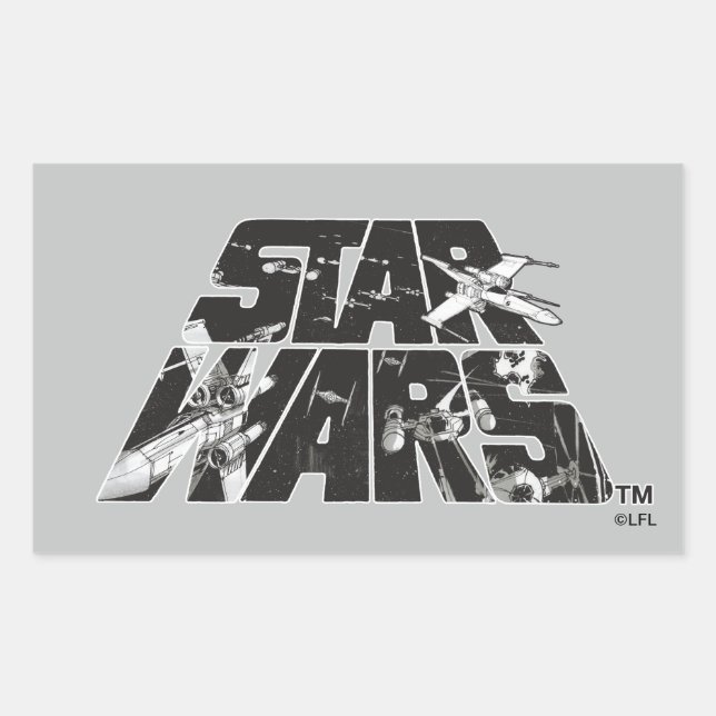 Star Wars Logo | X-Wing & TIE Fighter Battle Rectangular Sticker (Front)