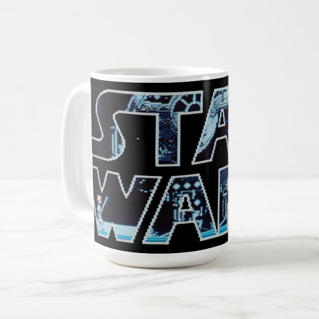 Star Wars Luke Skywalker Retro Video Game Logo Coffee Mug (Front Left)
