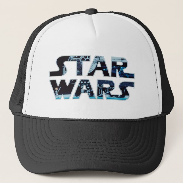 Star Wars Luke Skywalker Retro Video Game Logo Trucker Hat (Front)