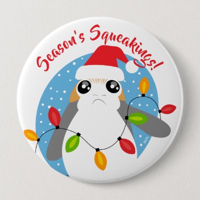 Star Wars Porg Wrapped In Holiday Light String Button