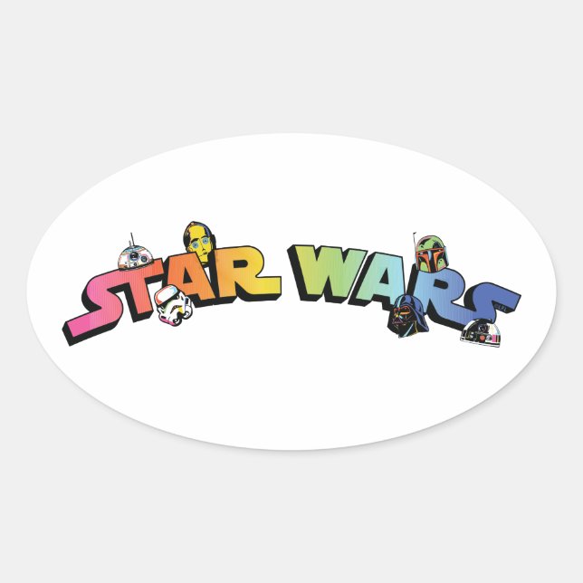 Star Wars Retro Gradient Character Logo Oval Sticker (Front)