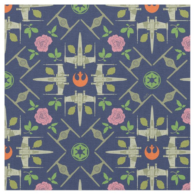 Star Wars Symbols & Vehicles Floral Pattern Fabric (Close Up)