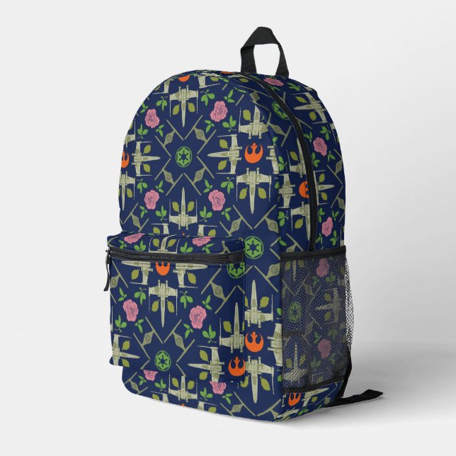 Star Wars Symbols & Vehicles Floral Pattern Printed Backpack (Back Corner Right)