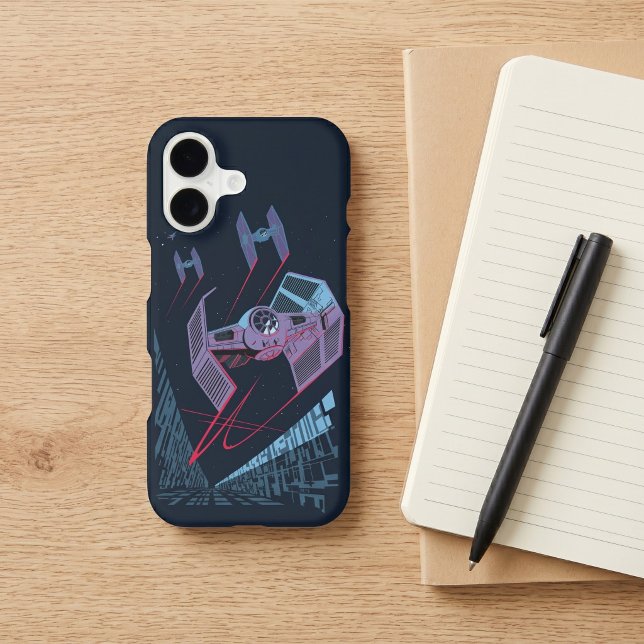Star Wars Vader TIE Fighter Trench Run Pop-Art iPhone Case (Phone case simulated on desk)