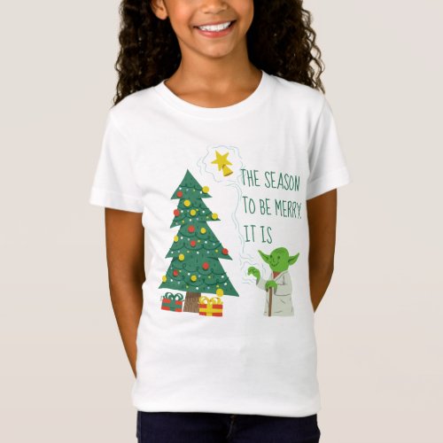 Star Wars Yoda Placing Star on Christmas Tree T_Shirt