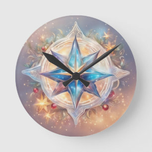 Star watercolor pastel painting round clock