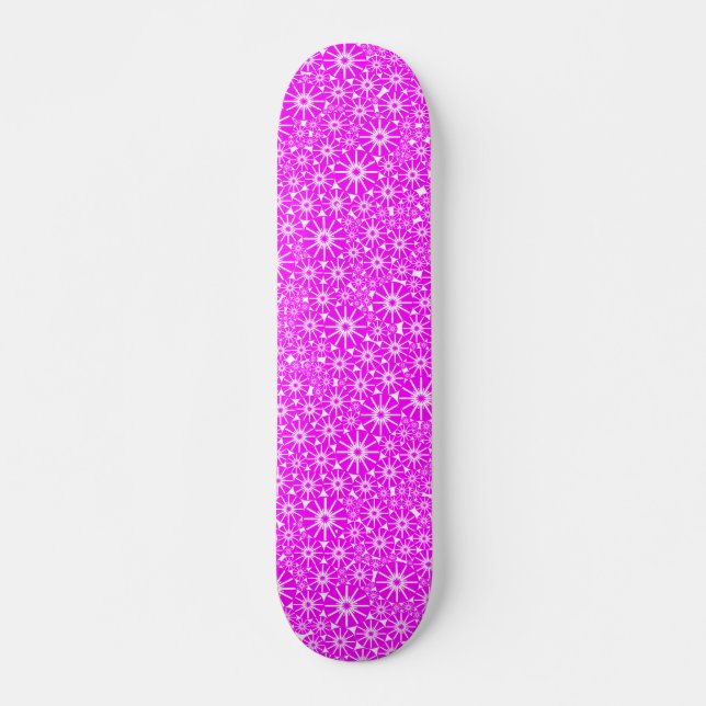 Star Wheel Abstract - Magenta on White Skateboard Deck (Front)