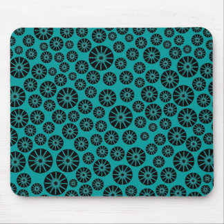 Star Wheel Pattern - Black on Aqua 009999 Mouse Pad