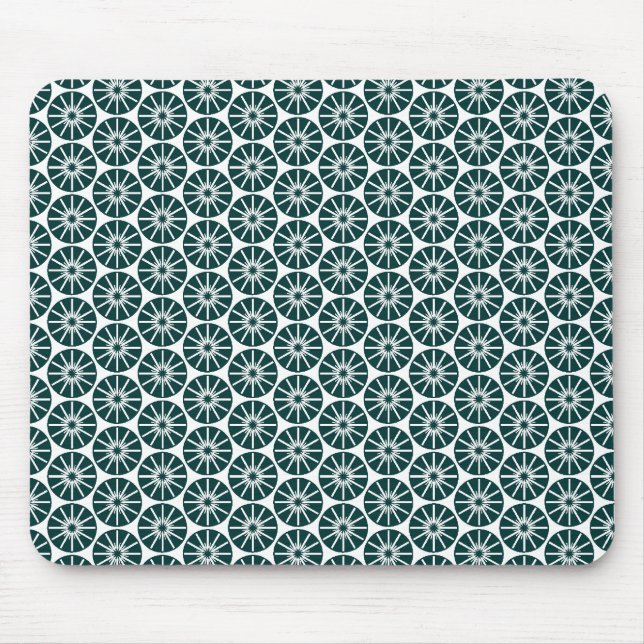 Star Wheel Pattern - Dark Green on White Mouse Pad (Front)