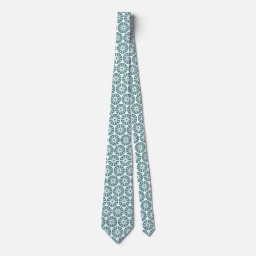 Star Wheel Pattern II _ Ocean Green on White Neck Tie