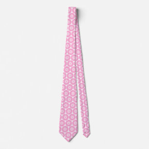 Star Wheel Pattern II - Pink on White Neck Tie