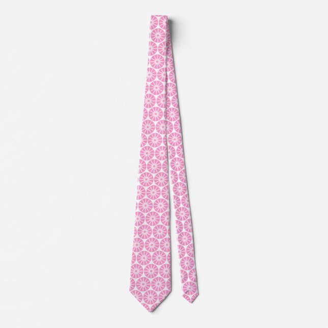 Star Wheel Pattern II - Pink on White Neck Tie (Front)