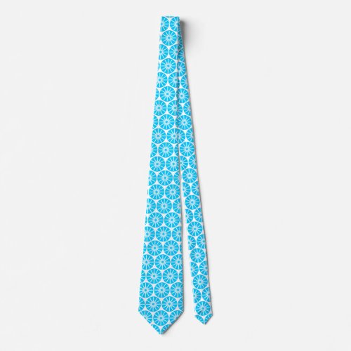 Star Wheel Pattern II _ Sky Blue on White Neck Tie