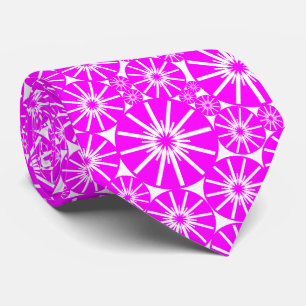 Star Wheel Pattern III - Magenta on White Neck Tie