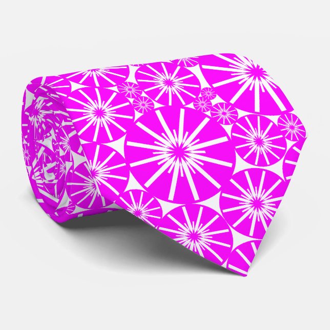 Star Wheel Pattern III - Magenta on White Neck Tie (Rolled)