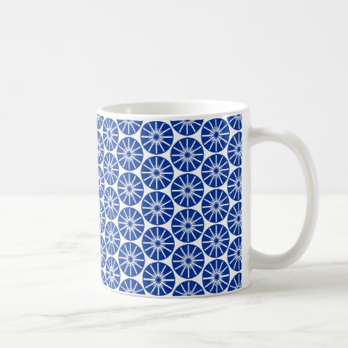 Star Wheel Pattern _ Navy Blue on White Coffee Mug