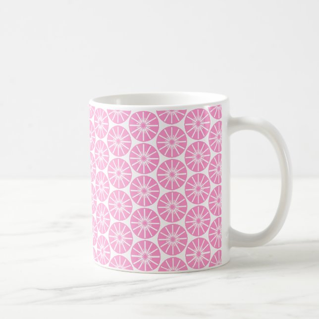 Star Wheel Pattern - Pink on White Coffee Mug (Right)