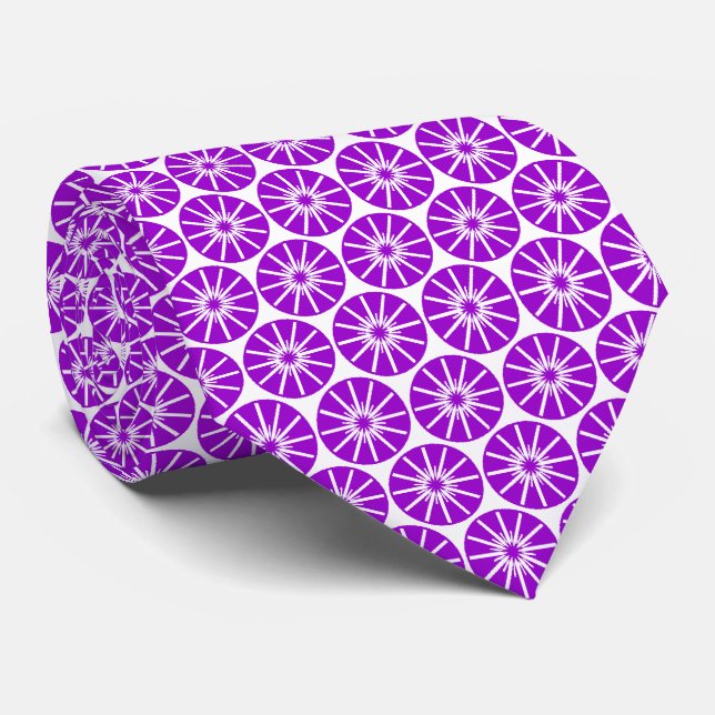 Star Wheel Pattern - Purple on White Neck Tie (Rolled)