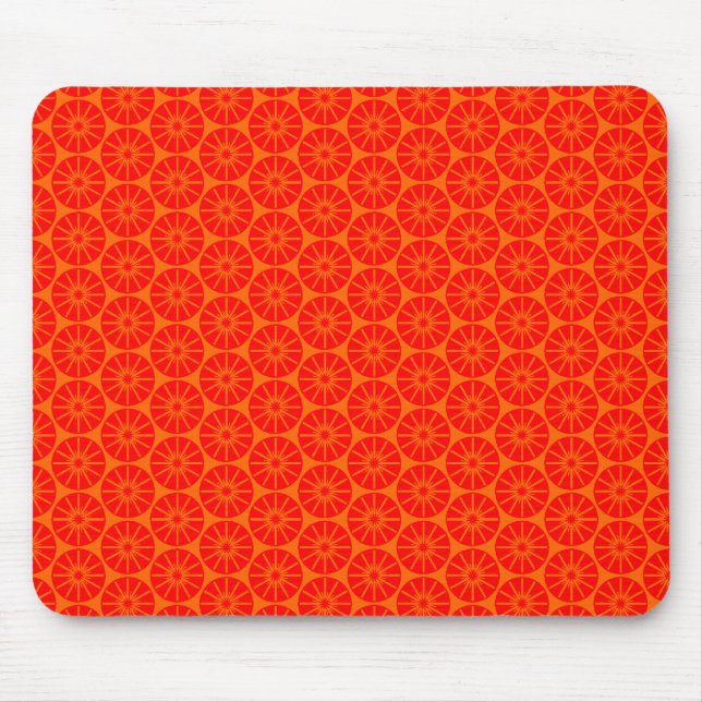 Star Wheel Pattern - Red on Orange Mouse Pad (Front)