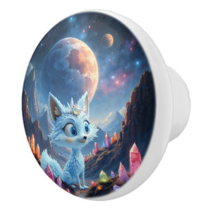 Star Whisper Fox – Keeper of Crystal Light. Ceramic Knob
